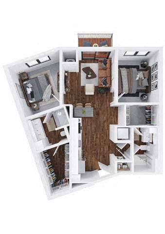 Floor plan for 2 beds, 2 baths, 968 sqft